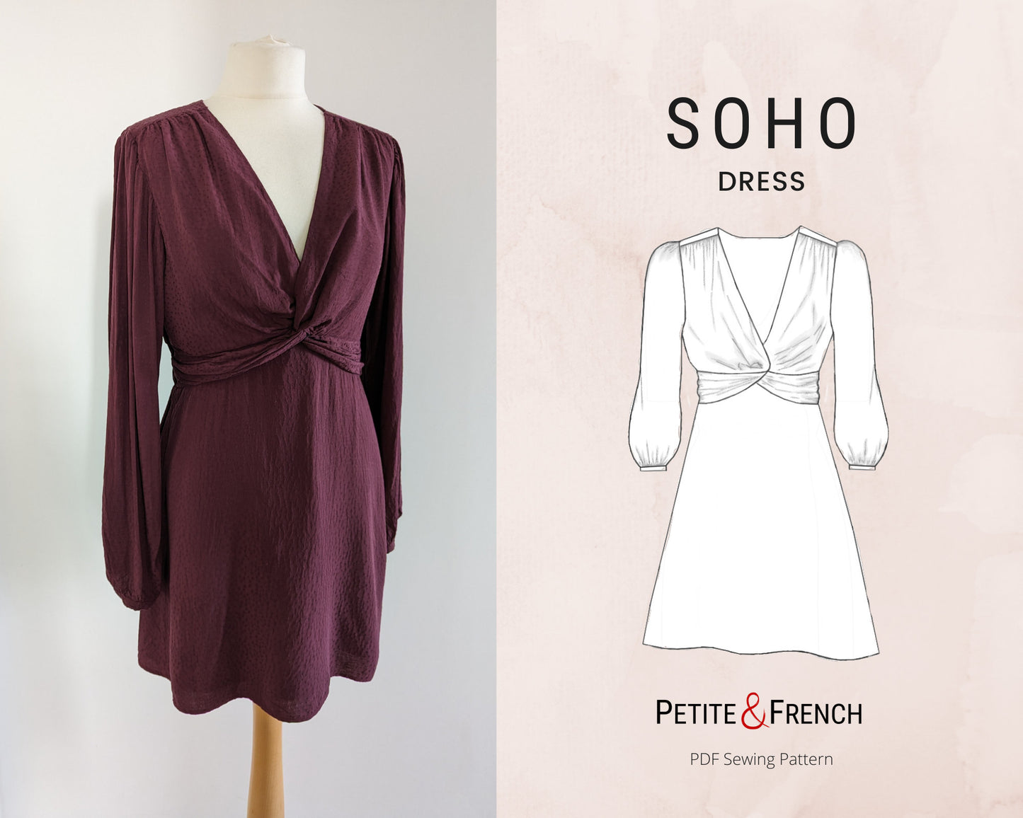 Soho Twisted Front Dress Sewing Pattern | Digital PDF printable patterns | Instant Download